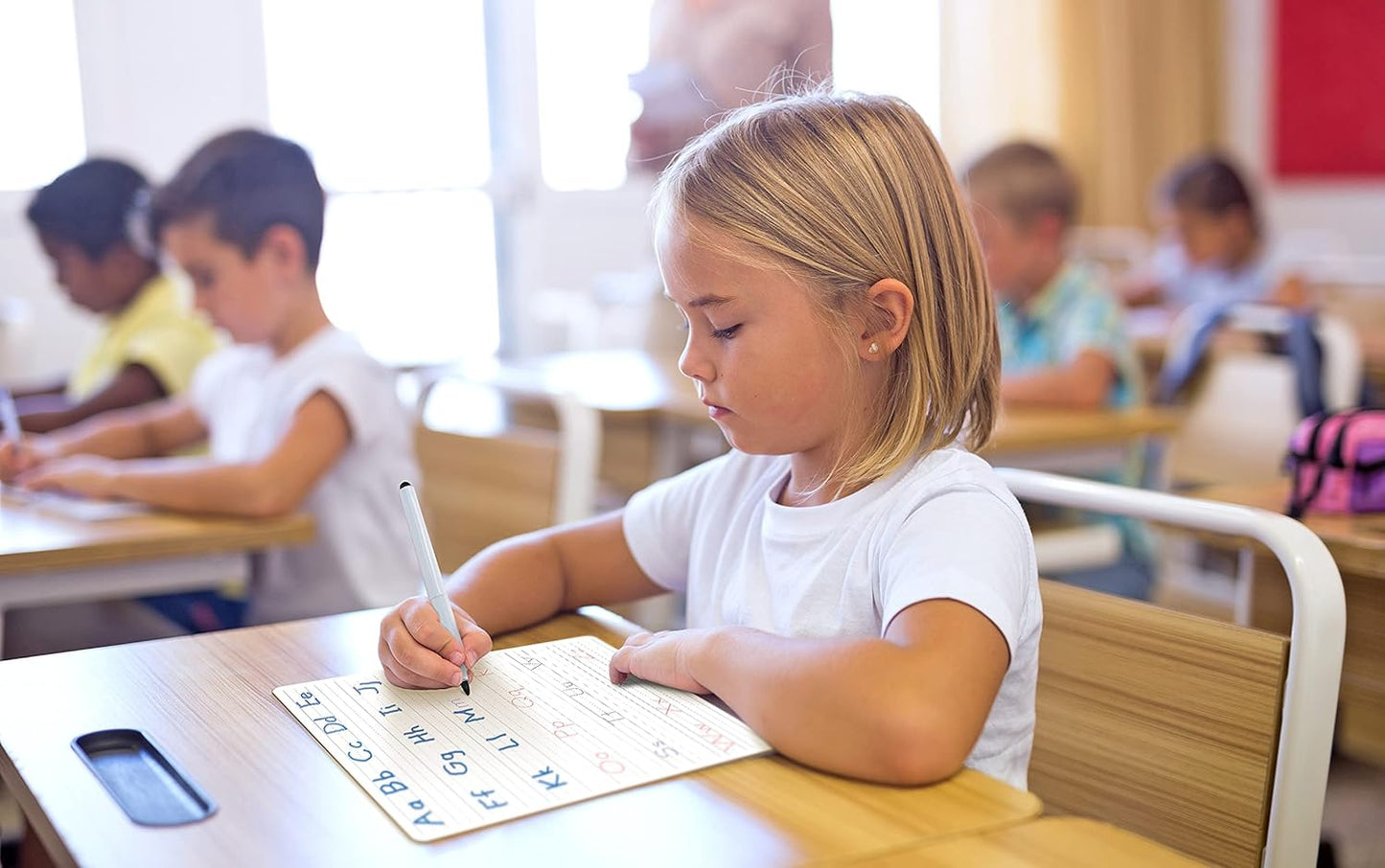 Scribbledo 5 Pack Dry Erase Handwriting Practice for Kids 9 x 12 Inch Letter Alphabet Tracing Board Whiteboard for Kids Ages 3-5 Write and Wipe Alphabet Practice Cards Letters & Erasers