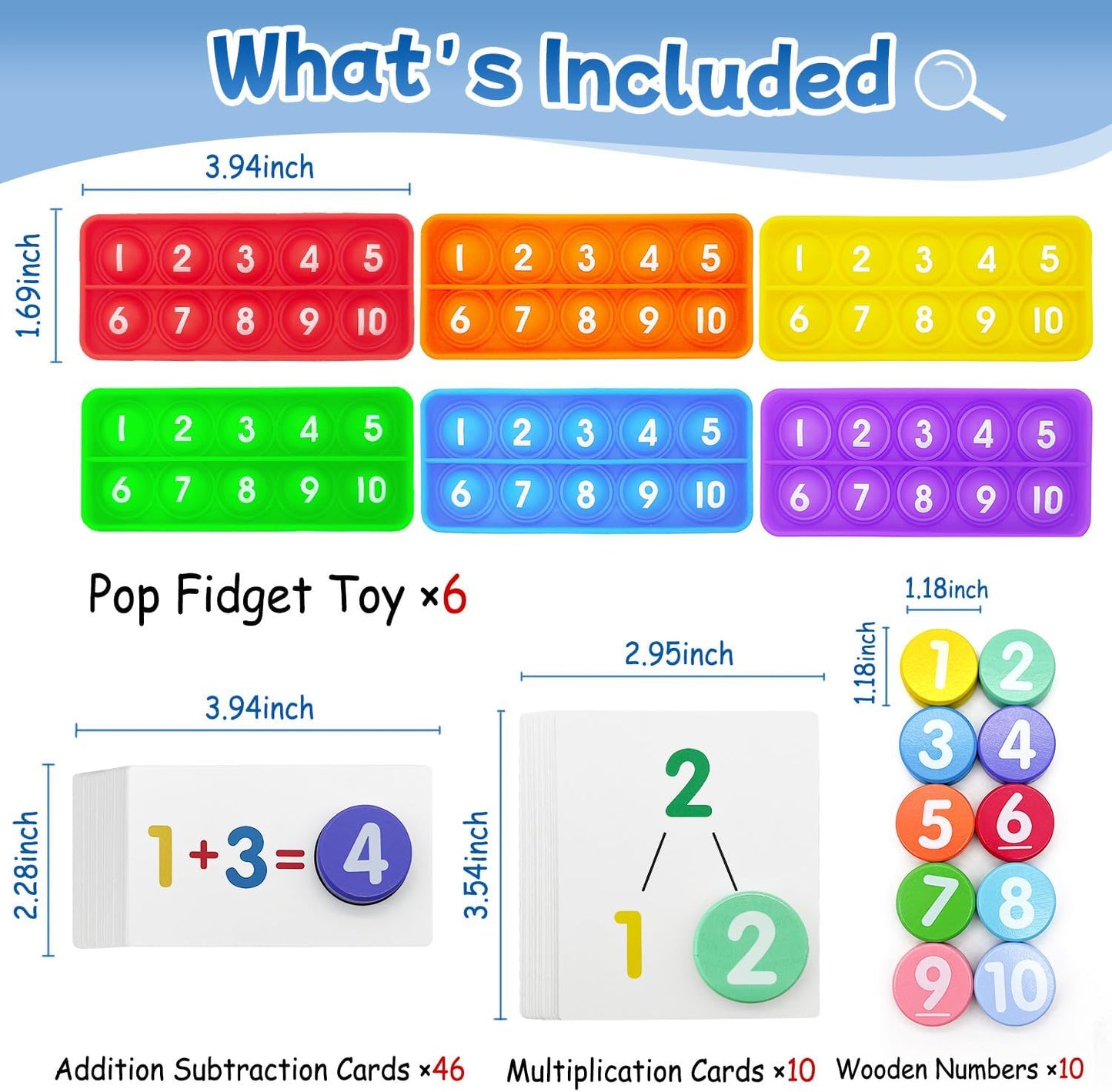 1-20 Ten Frame Pop Board, 6PACK Fidgets for Classroom, Quiet Sensory Toys Bubble Poppers, Pop for Counting Math, Focus Tools for Kids, Montessori Educational Toy Gift for Kindergarten