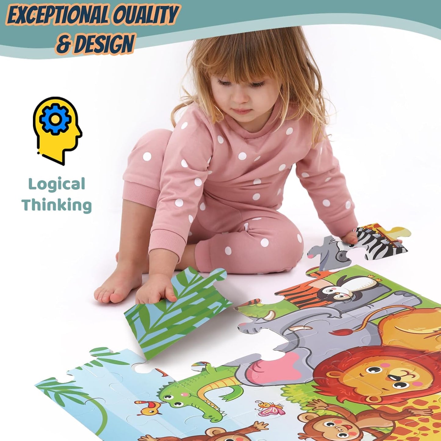 Jumbo Floor Puzzle for Kids, Large Jigsaw Puzzles 36 Piece with Box for Kids Ages 3-5,Preschool Learning & Education Toys, Gifts for 4-8 Year Old Boys and Girls(Jungle Animals)
