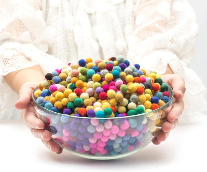 Glaciart One Felt Balls, Felt Wool Balls (240 Pieces) 1 Centimeter - 0.4 Inch, Handmade Felted 40 Color (Red, Pink, Blue, Gray, Black, White, Pastel and More) Bulk Small Puff for Felting and Garland