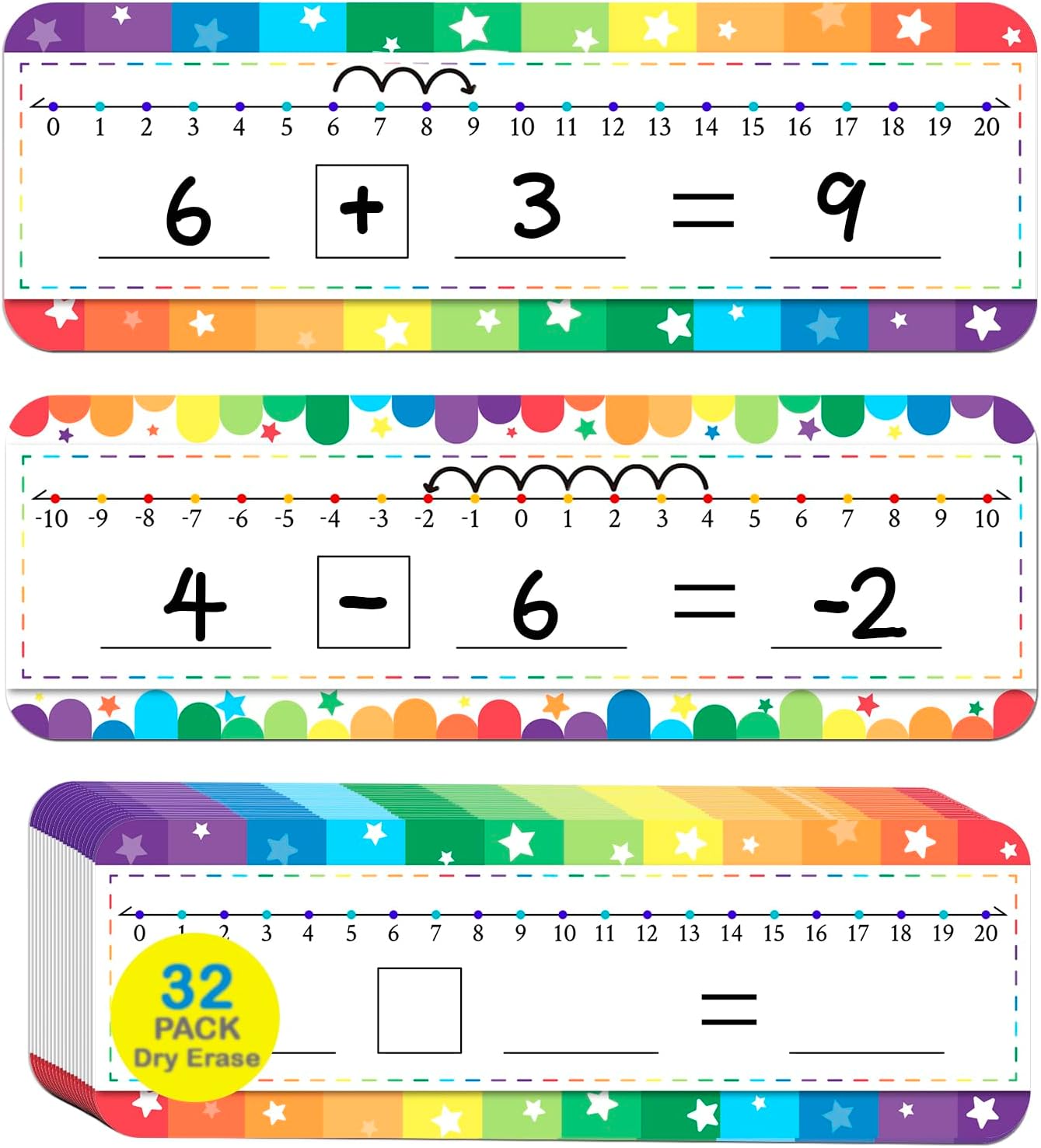32 Pack Number Line Dry Erase White Board Double Sided Classroom Must Haves Math Manipulatives Teacher Supplies for Kindergarten Elementary Special Education Students Homeschool 12"x4"