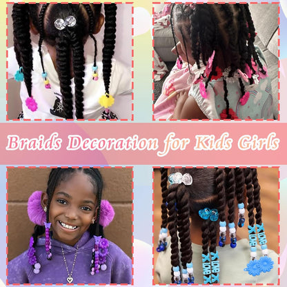 60PCS Colorful Hair Beads 3 Styles Loc Bead Flower Self Hinge Hair Barrettes Cute Design Acrylic Dreadlock Beads Accessories for Kids Girls