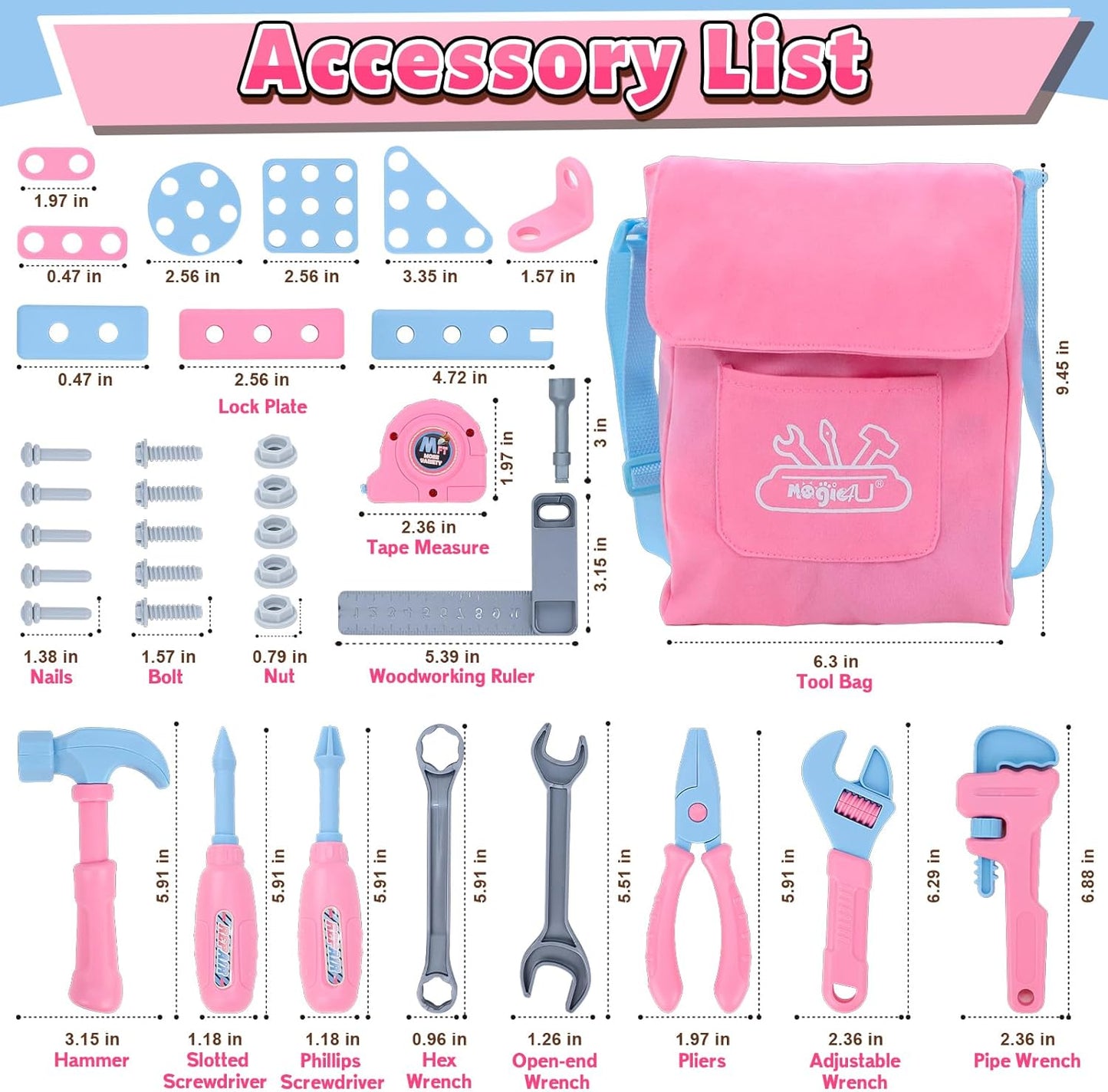 Kids Tool Set, 48PCS Toddler Tool Set with Electronic Toy Drill & Kids Tape Measure,Pretend Play Construction Toys Costume with Kids Tool Belt & Gloves,Toy Tools Box for Girl Boy Ages 3-8