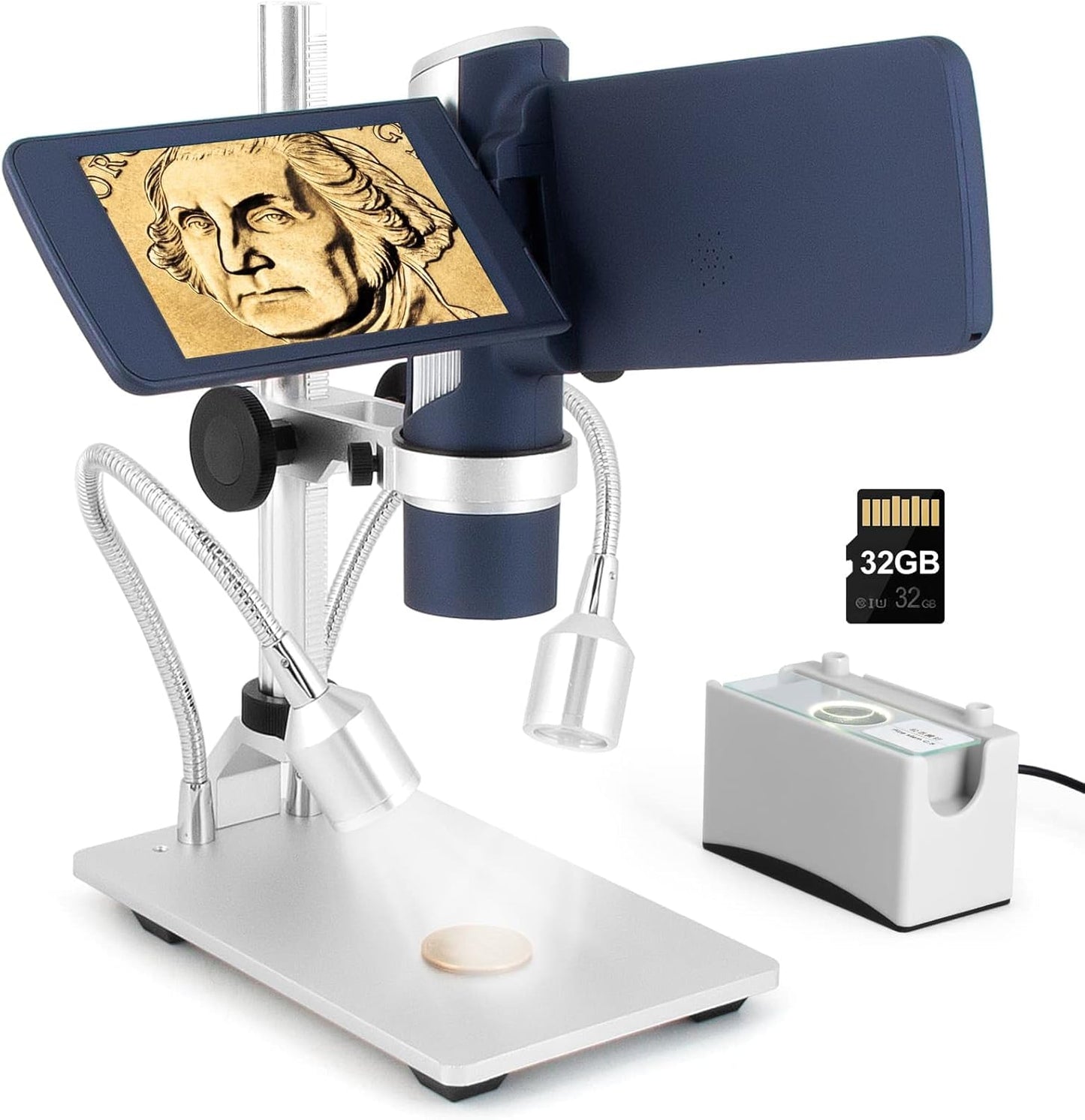 LM203 Digital Microscope Handheld with 4" Screen, Portable Microscope Camera for Adults, 200X USB Coin Magnifier with 8 LED Lights, Microscope Kit for Kids 8-12, 1080P Photo Video, 32G
