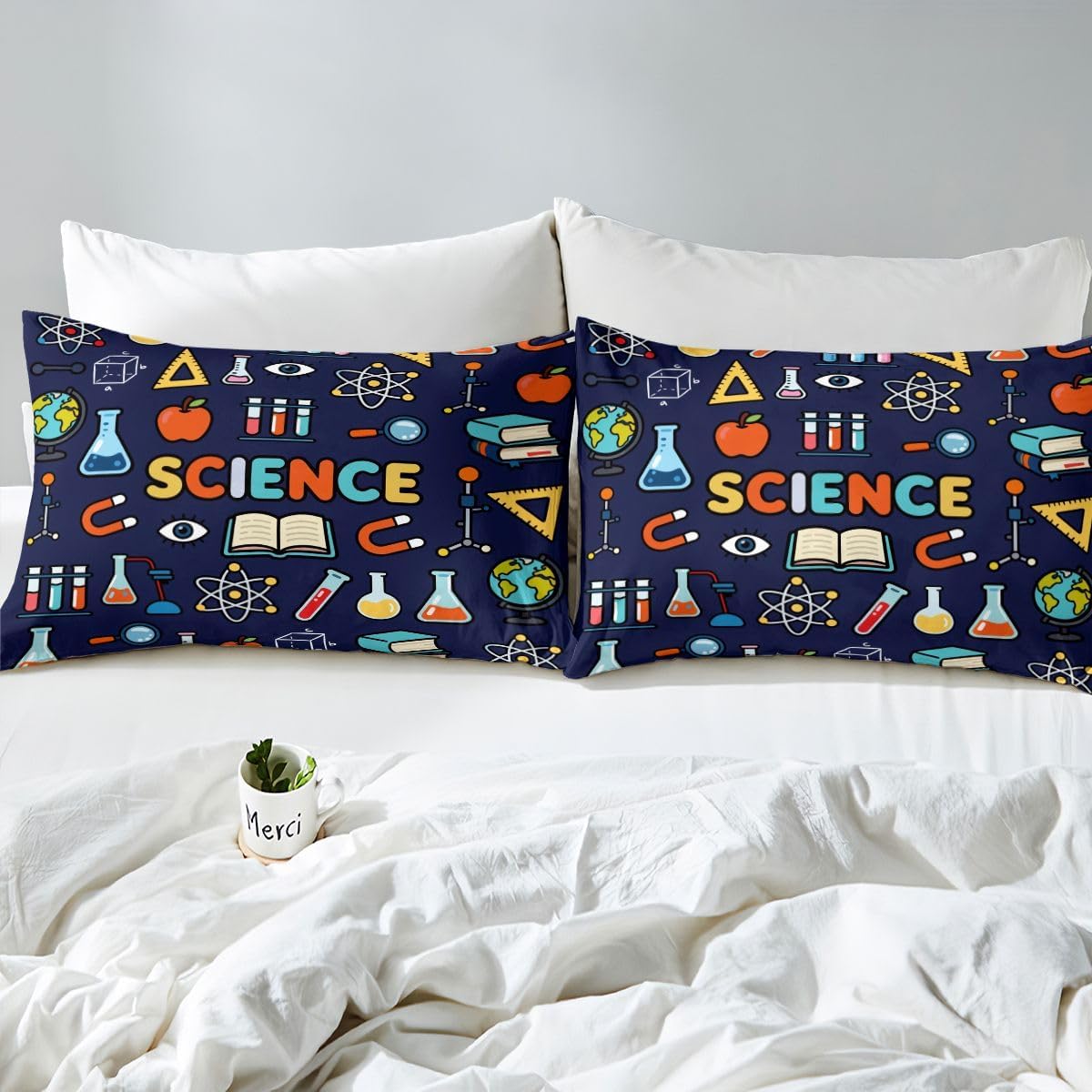 Erosebridal Chemistry Lab Bedding Set Twin Size Chemical Equation Duvet Cover for Boys Girls Chemical Elements Science Theme Comforter Cover Teens Kids Science Students Bedding School Dorm Room Decor