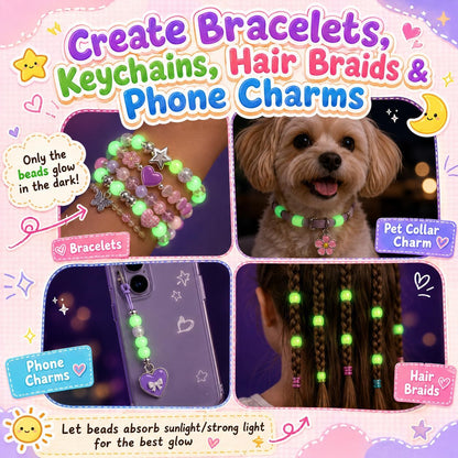 SJZWSD 5 Boxes Bracelet Making Kit Pony Beads, 6x9mm Kandi Rave Beads & Hair Beads Set with UV Color Changing, Glow-in-Dark, Chrome & Alphabet Letters for Friendship Jewelry DIY Crafts
