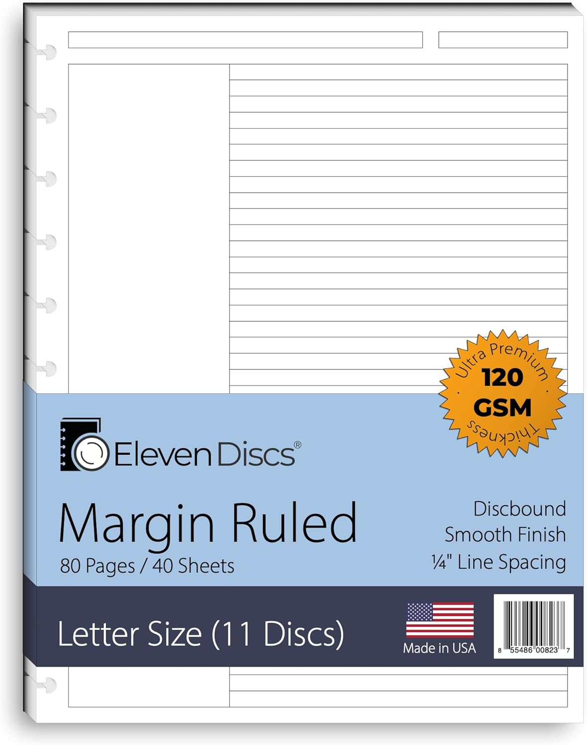 Eleven Discs Discbound Paper, Junior Size Mileage Log Sheets - Premium 120gsm Heavyweight Notebook & Planner Refills - 8 Discs, 5.5 x 8.5 in - Punched for Circa, Arc, TUL (50 Sheets)