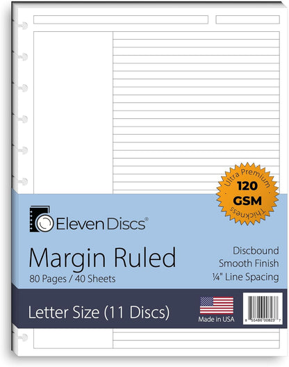 Eleven Discs Discbound Paper, Junior Size Mileage Log Sheets - Premium 120gsm Heavyweight Notebook & Planner Refills - 8 Discs, 5.5 x 8.5 in - Punched for Circa, Arc, TUL (50 Sheets)