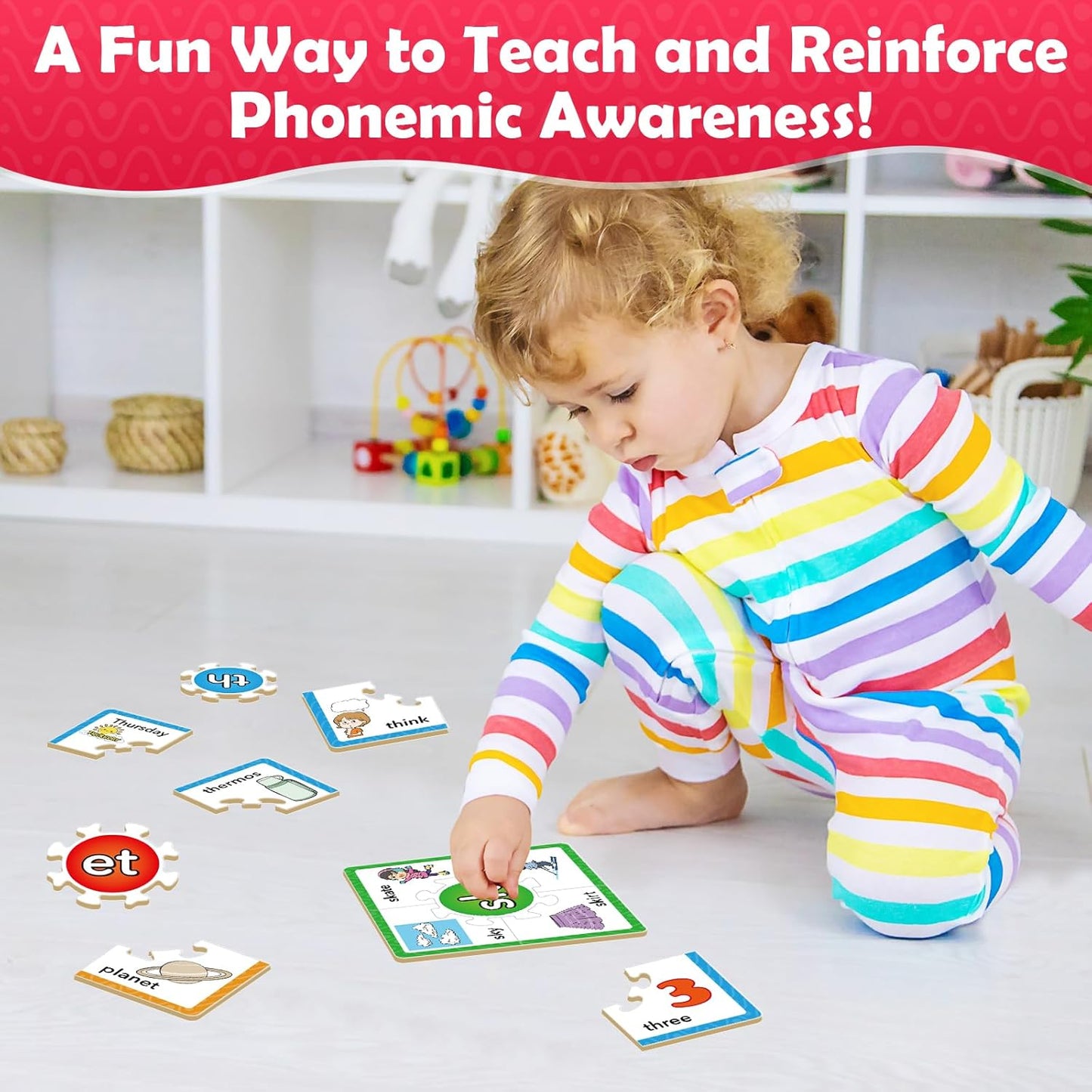Torlam Phonics Puzzle, Rhyming Games Phonics Games Flash Cards for Kids Toddler, Learn to Read Spelling Reading Sight Words, Long Vowel Silent E Site Words for Preschool Kindergarten Homeschool