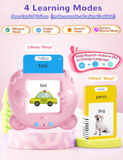 Spanish & English Talking Flash Cards for Toddlers, 510 Sight Words Bilingual Learning Toys for Children, Autism Pocket Speech Therapy Toys, Español Vocabulary Educational Flashcards