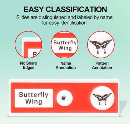 Prepared Microscope Slides for Kids, 48pcs Plastic Animals Insects Plants Flowers Sample Specimens for Students Children Homeschooling Biology Science Programs