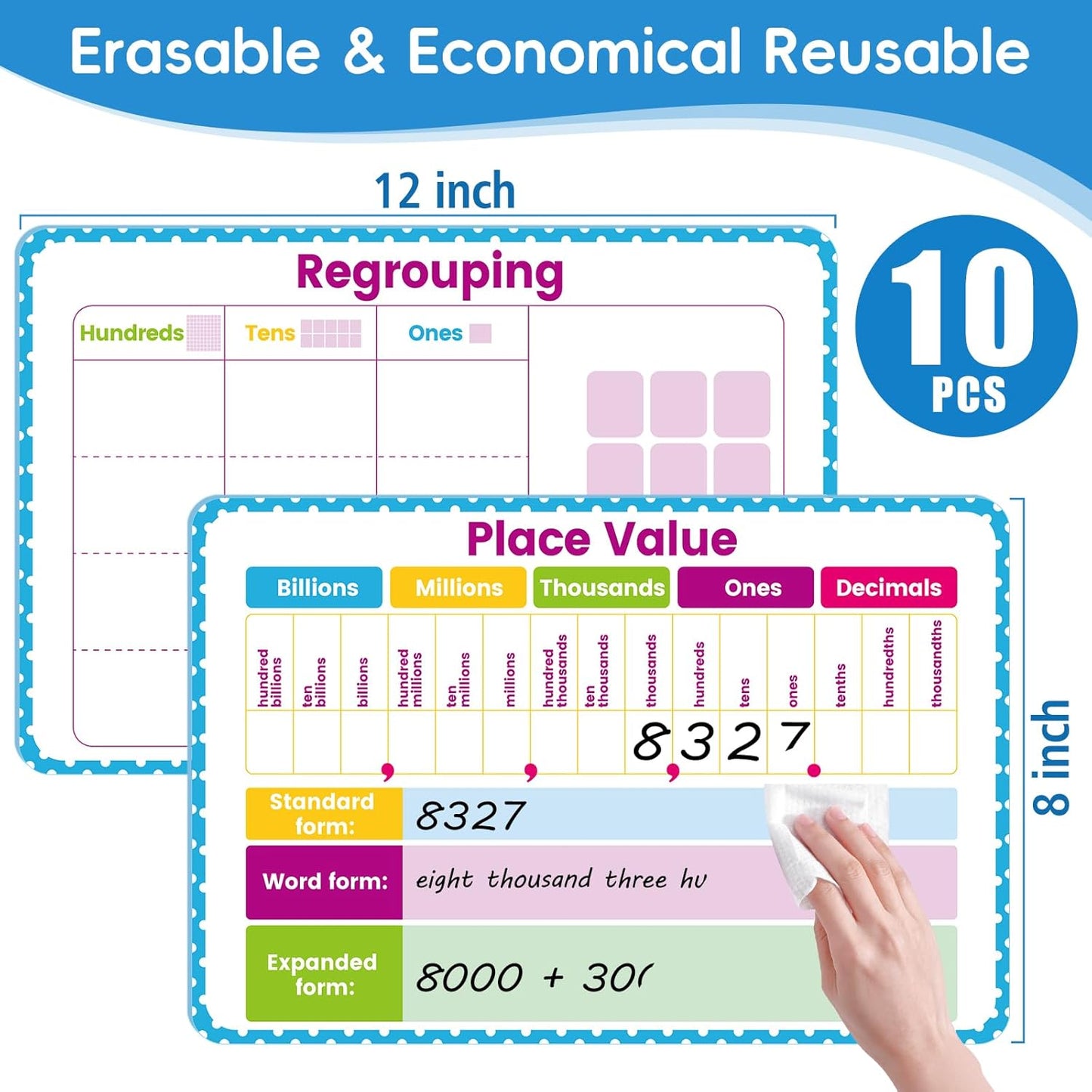 30 Packs Number Line Dry Erase Boards Cards, Double-Sided Writable & Erasable, 0-10 on One Side and 0-20 on the Other Side, Math Learning White Board Tool for Students, Classroom and Home (12” x 4”)