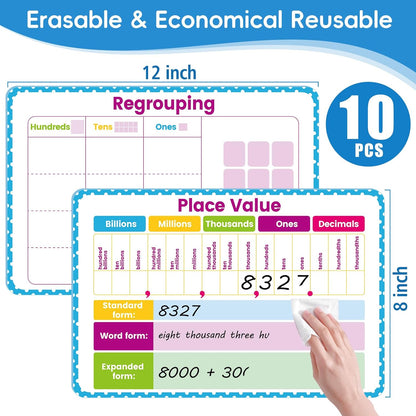 30 Packs Number Line Dry Erase Boards Cards, Double-Sided Writable & Erasable, 0-10 on One Side and 0-20 on the Other Side, Math Learning White Board Tool for Students, Classroom and Home (12” x 4”)