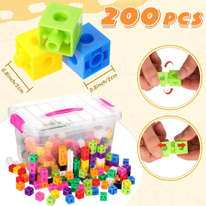 Jenaai 200 Pcs Math Cubes Counting Blocks Linking Connecting Cubes Math Manipulatives with Storage Container Educational Toy for Kids Age 4-8 Kindergarten STEM Activities Preschool(Blue)