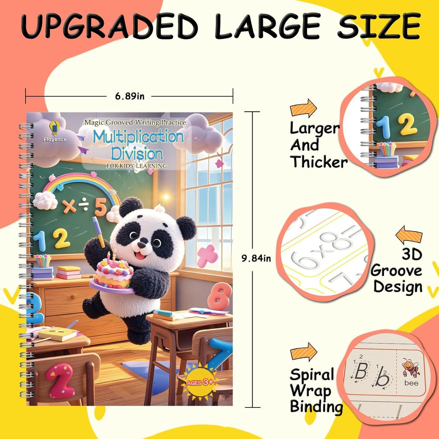 PIRIE 5 Pack Reusable Magic Grooved Handwriting Workbooks with 3D Patterns, Pens, Gripper & 10 Pen Refills, for Kids 3 - 8, Colorful Illustrations, Covering Alphabet, Math & Drawing, Boosting Fine Motor & Cognitive Skills