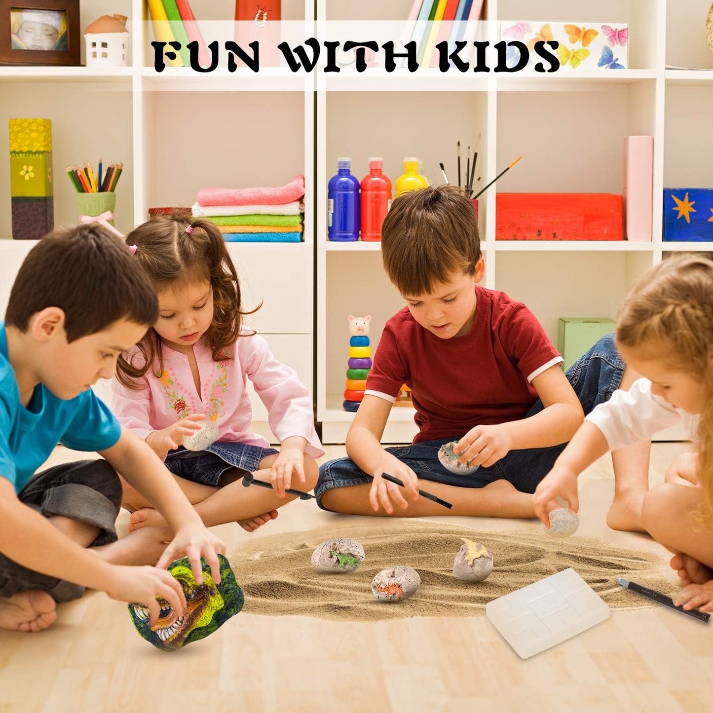 Dinosaur Fossil Dig Kit, Dino Excavation Kits for Kids, Educational Science Kits, Dinosaur Toys for Kids, Dig up 2 3D Skeleton Puzzles and 2 Dino Figures Including T-Rex, Triceratops