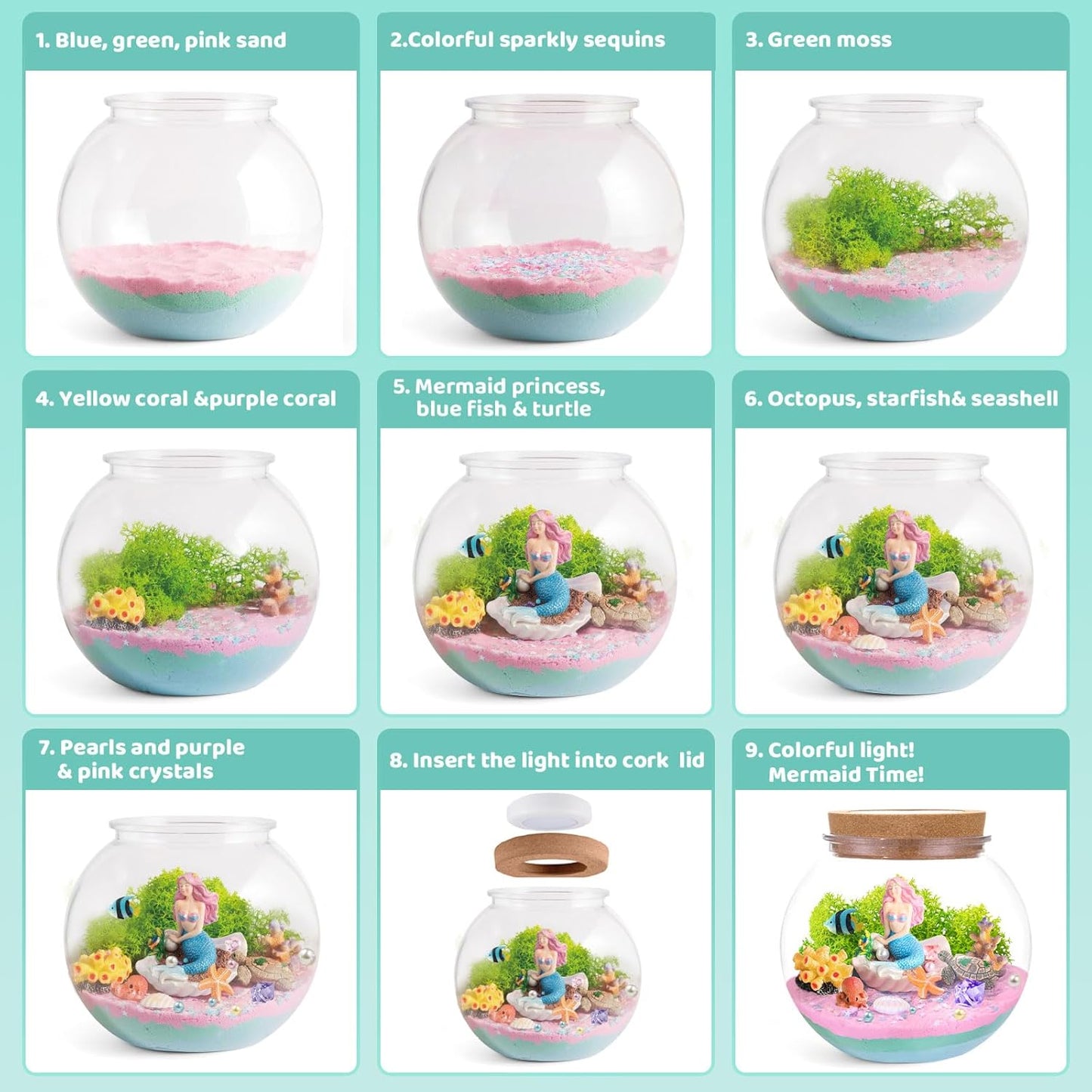 JOYEEMAX Unicorn Light-Up Terrarium Kit for Kids - LED Night Light Birthday Gift for Girls Ages 4 5 6 7 8-12 Year Old - Unicorn Toys for Girls - DIY Arts and Crafts Kit for Kids