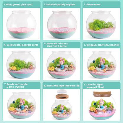 JOYEEMAX Unicorn Light-Up Terrarium Kit for Kids - LED Night Light Birthday Gift for Girls Ages 4 5 6 7 8-12 Year Old - Unicorn Toys for Girls - DIY Arts and Crafts Kit for Kids