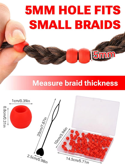 100 Small Silicone Hair Beads Glow in Dark for Kids Girls Braids, 5mm Colorful Soft Silicone Hair Beads, 1 Plastic Quick Beaders for Hair Braids, 50 Elastic Rubber Bands