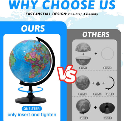 Classroom Globes Elementary, 13in Large Globe More Detailed with Countries & Capitals & State Capitals, Political Teaching Tool for Adults & Children - No Assembly Required