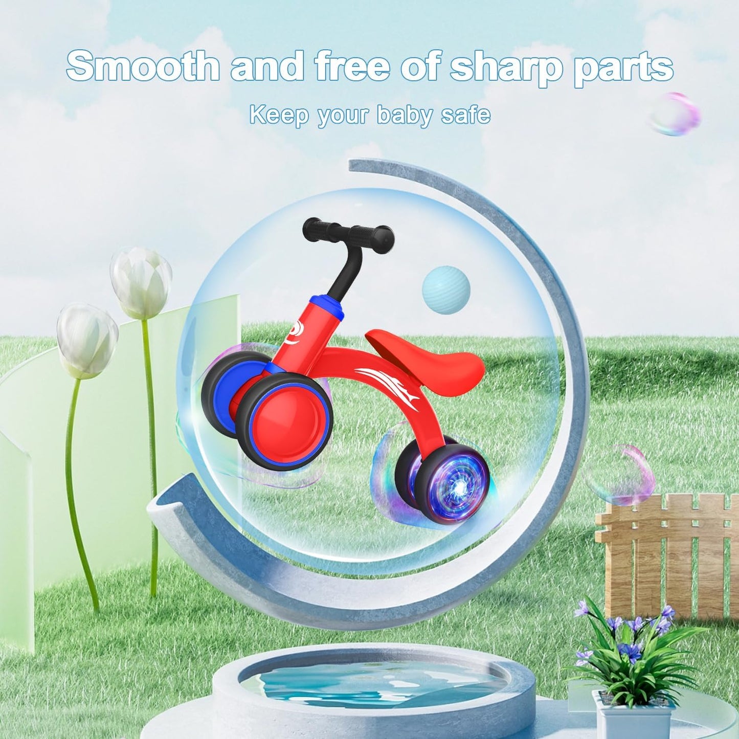Gamfeiny Colorful Lighting Baby Balance Bike Toys for 1 Year Old Boy Girl Gifts, 10-36 Month Toddler Balance Bike, No Pedal 4 Silence Wheels & Soft Seat First Riding on Toys, 1st Birthday Gifts