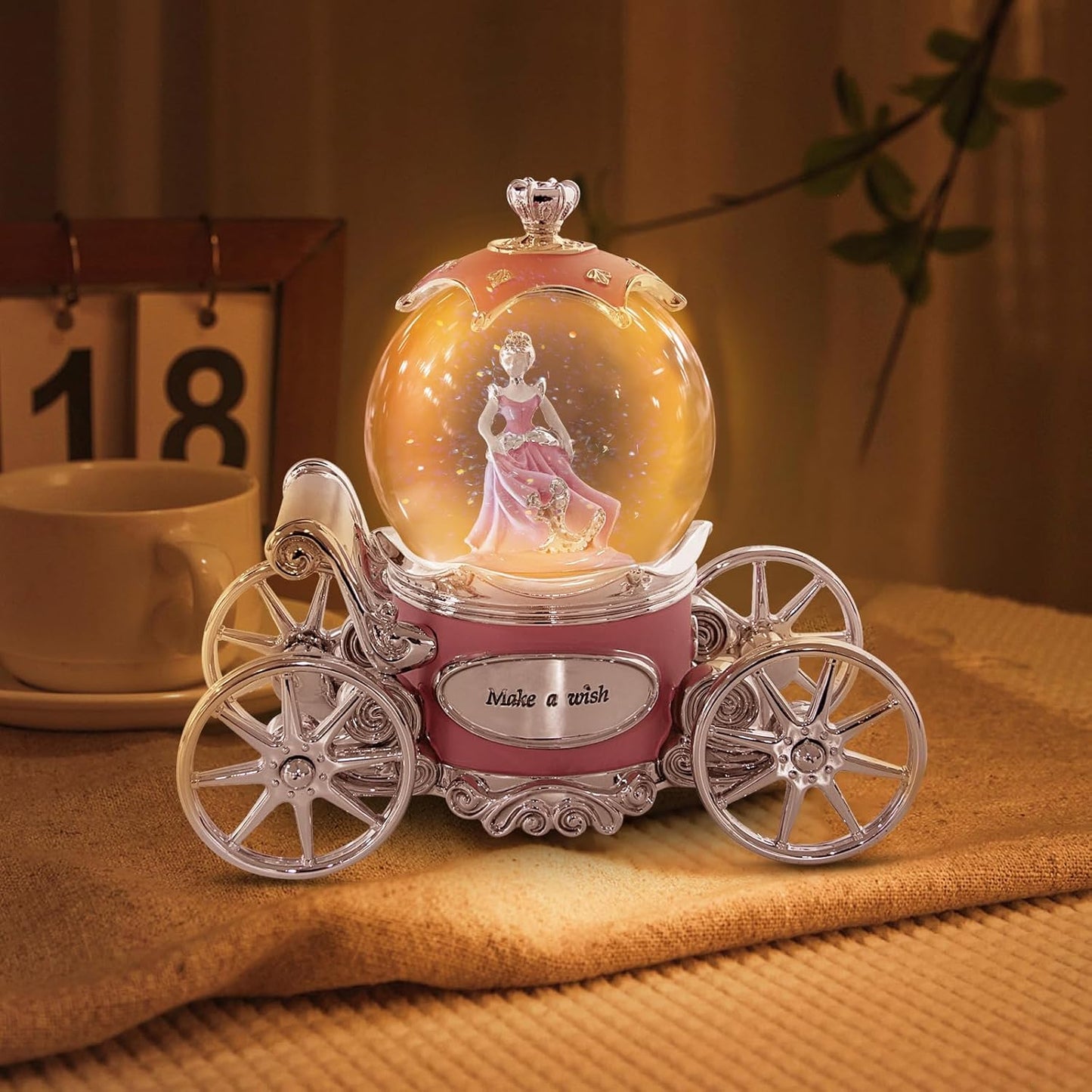 Cinderella Snow Globe for Girls, Music Box for Women with Color Changing LED Lights, Snowglobe Musical Boxes Gifts for Birthday Christmas Mother's Day Valentine's Day