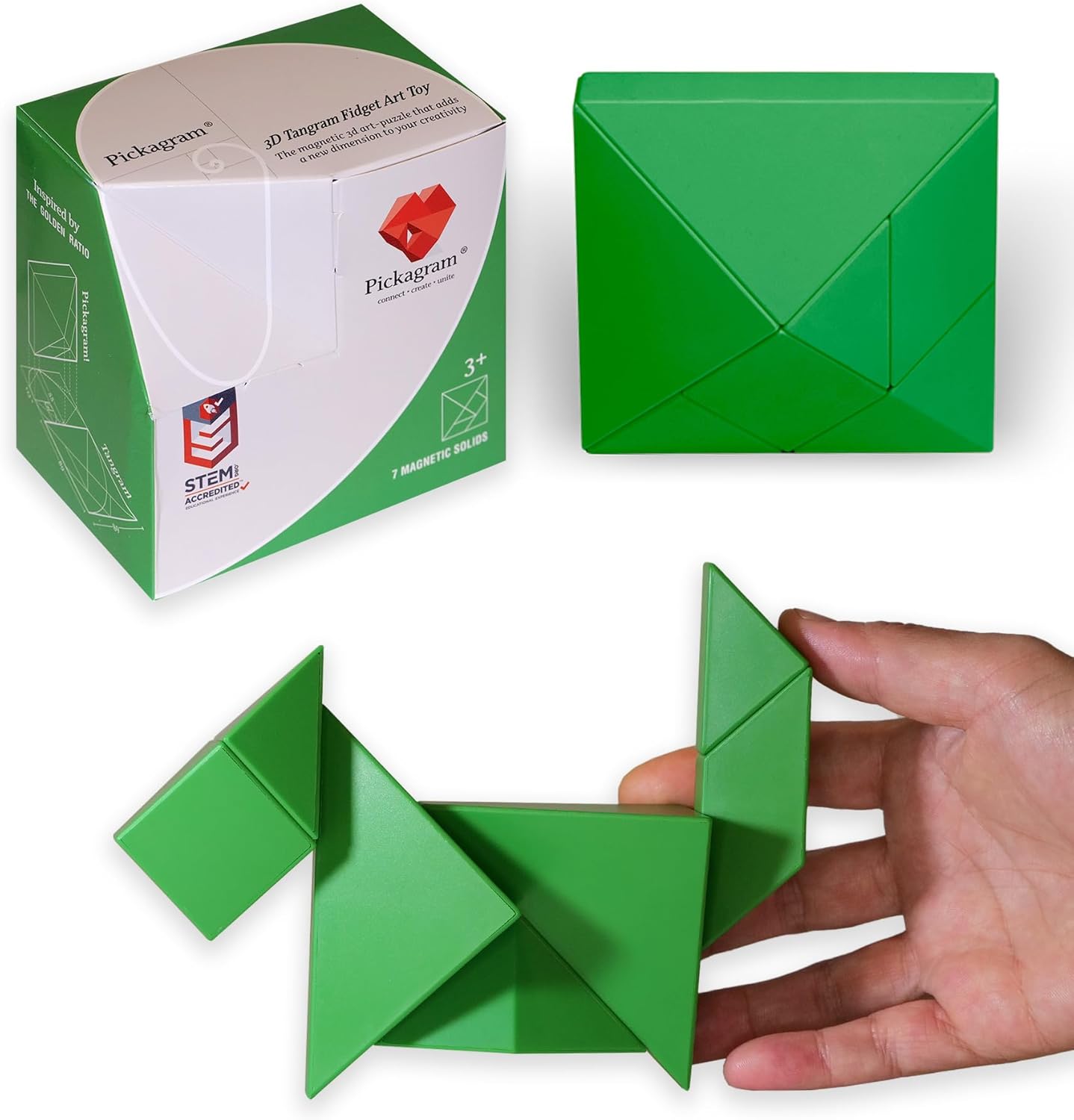 Pickagram Tangram 3D Magnetic Puzzle for Kids (8-12), Adults & Seniors | STEM Certified Fidget Puzzle - Magnetic Pattern Blocks for Cognitive Development, Creativity & Focus - Random Mix