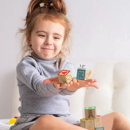 SainSmart Jr. Wooden Alphabet Blocks 1.73 Inch, 30Pcs Building Blocks Including Letters, Numbers and Animals, Montessori Wooden Blocks for Preschool Toddlers
