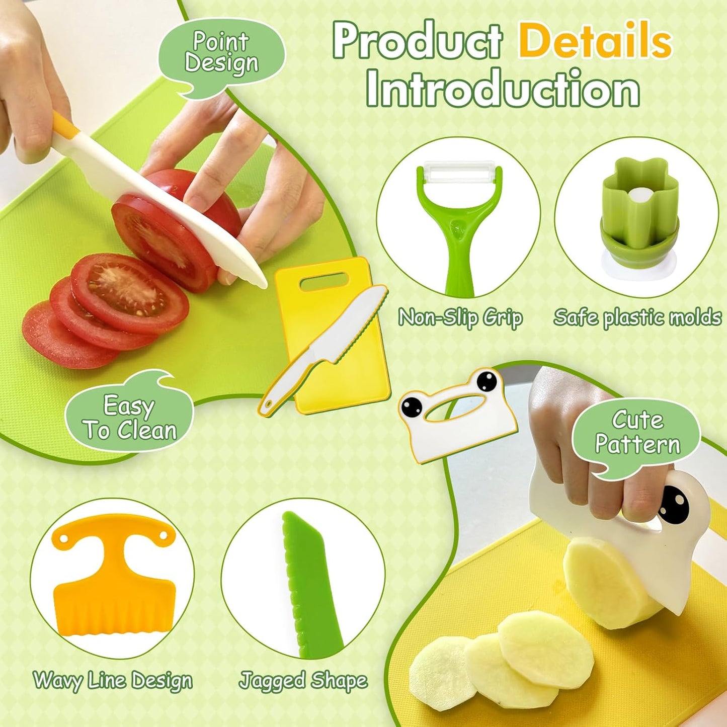 Chanking 13 Pieces Kids Safe Knife Set for Real Cooking Child-Friendly Plastic Chef Tools Montessori Kitchen Toys for Toddlers Birthday Gifts for Boys and Girls Ages 4+ (A)