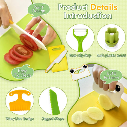Chanking 13 Pieces Kids Safe Knife Set for Real Cooking Child-Friendly Plastic Chef Tools Montessori Kitchen Toys for Toddlers Birthday Gifts for Boys and Girls Ages 4+ (A)