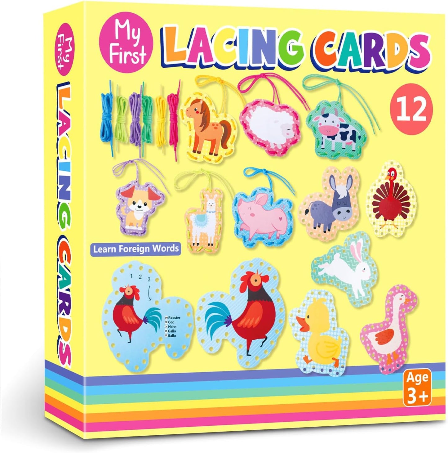 Chivao Lacing Cards for Toddlers Kids, 12 Pcs Sewing Kit Preschool Learning Activities for Kids Travel Craft Set Manipulatives for Preschoolers Homeschool Developing Imagination Skills