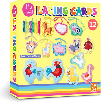 Chivao Lacing Cards for Toddlers Kids, 12 Pcs Sewing Kit Preschool Learning Activities for Kids Travel Craft Set Manipulatives for Preschoolers Homeschool Developing Imagination Skills