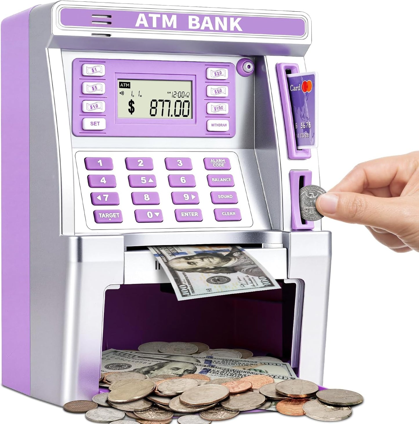 BAODLON Piggy Bank for Kids, ATM Machine Bank for Real Money with Debit Card, Bill Feeder, Coin Recognition, Balance Calculator, Electronic Savings Safe Box, Cool Stuff Toys Gifts for Teen Boys Girls