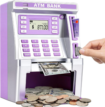 BAODLON Piggy Bank for Kids, ATM Machine Bank for Real Money with Debit Card, Bill Feeder, Coin Recognition, Balance Calculator, Electronic Savings Safe Box, Cool Stuff Toys Gifts for Teen Boys Girls