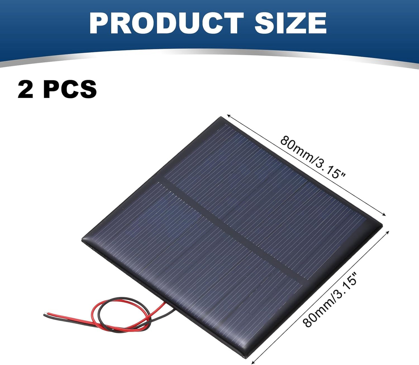 MECCANIXITY 2 Pcs 5.5V 0.44W 70mA Mini Solar Panels, Small Polycrystalline Solar Cell Panel with 2 Cable for DIY Electric Toy Materials Kits Charger, 60mm x 60mm