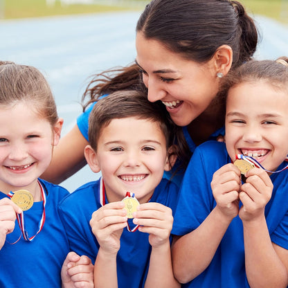 Caydo Gold Medals for Kids, Plastic Medals for Awards Winner Award Medals for Children's Game Prizes, School Sports Games, Competitions, Family Gatherings(24PCS/100PCS)