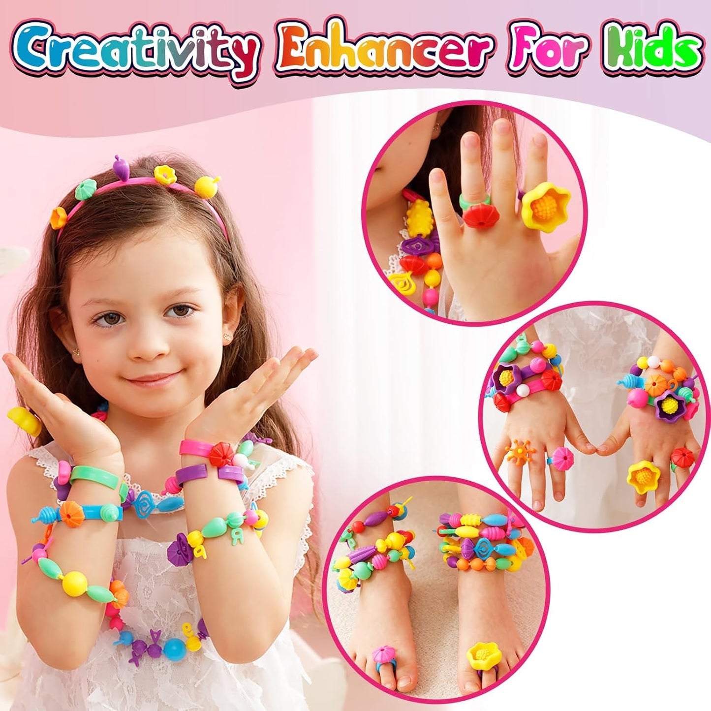 FUNZBO 650pcs Pop Beads - Jewelry Making Kit for 3 4 5 6 7 8 Year Old Little Girls, Arts and Crafts Toys for Kids, Necklace Bracelet Creativity Snap Set Birthday Gifts