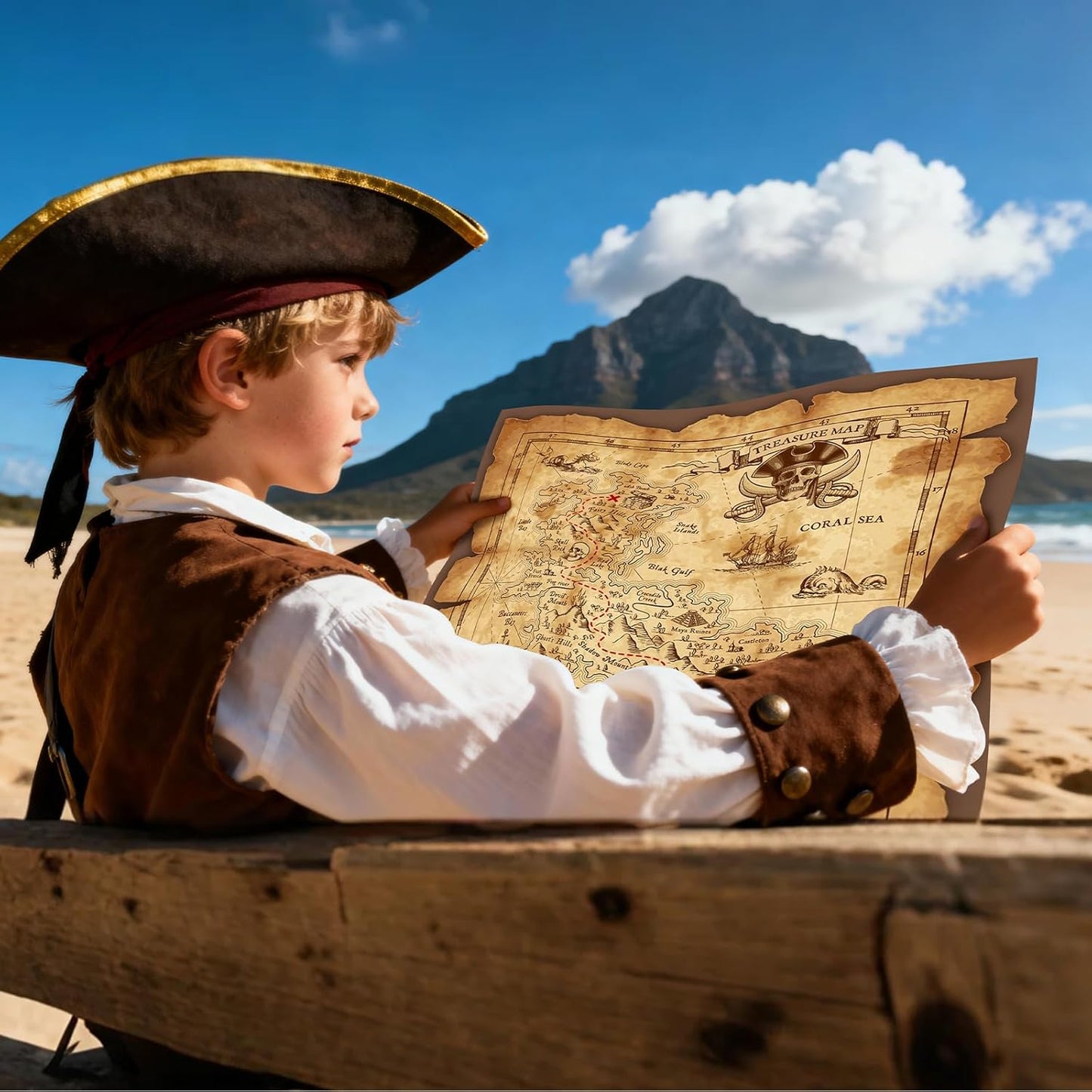 Retro Pirate Telescope Zoomable with Treasure Map 25x30 Spyglass Portable Collapsible Handheld Telescope Vintage Monocular for Kids & Survival Gear