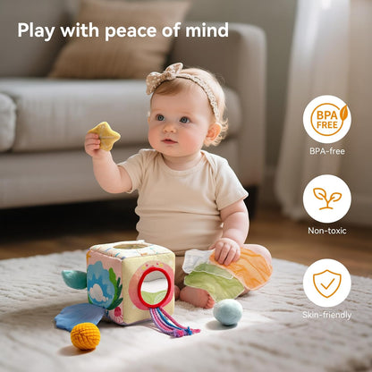Youuys Baby Tissue Box Toy for Babies 6-12 Months, Montessori Sensory Toys for 1 Year Old Boy, Infant Toy with Crinkle Tissues & Fine Motor, for 6 9 12 18 Months Old Kids 1st Birthday