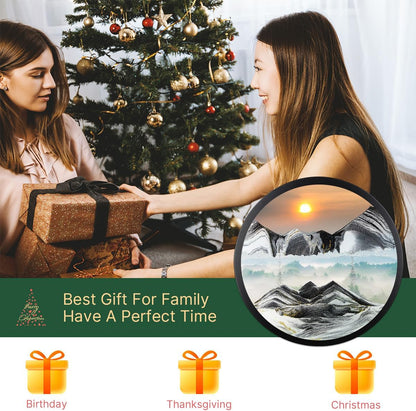 17.3" Moving Sand Art, 3D Sand Art Pictures Deep Sea Sandscape Living Room Decoration, 360° Rotate, Glass Crafts Solid Wood Frame, Relaxing Mood Home Office Work Wall Art Decor