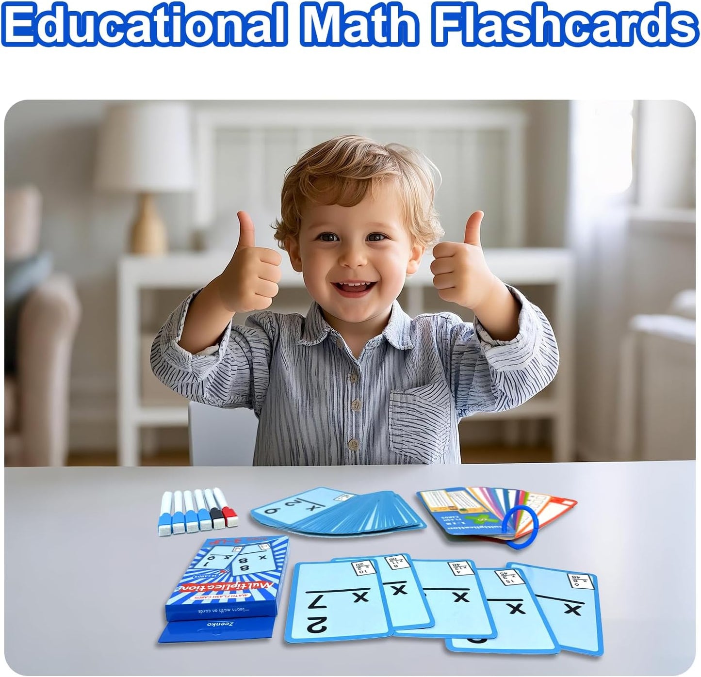 1-12 Math Flash Cards with 6 Dry Erase Pens, 15Pcs Big Multiplication Flash Cards + 36 Pcs Random Double-Sided Multiplication Practice Cards, Educational Math Flashcards for Kids Ages 6+