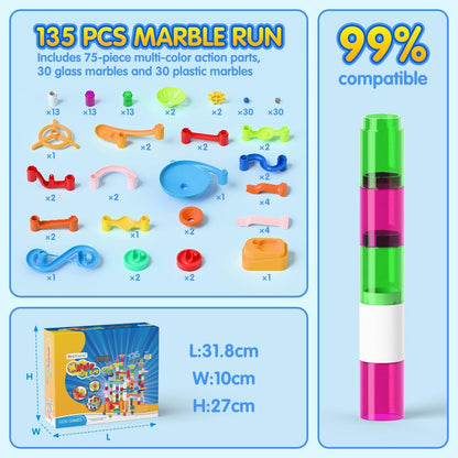 MaxTronic Marble Run Toy, 110pcs Marble Maze Kit STEM Educational Learning Toy for Kids, Mable Race Construction Railway Building Blocks with 60 Marbles Birthday Gift for Boys Girls 3-12 Years Old