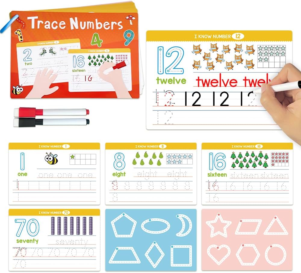 Lachilly 1-100 Double-Side Flashcards - Dry Erase Handwriting Practice Learning Tracing Number Flash Cards - Preschool Pre Kindergarten Educational Resources for Toddlers Age 3-5