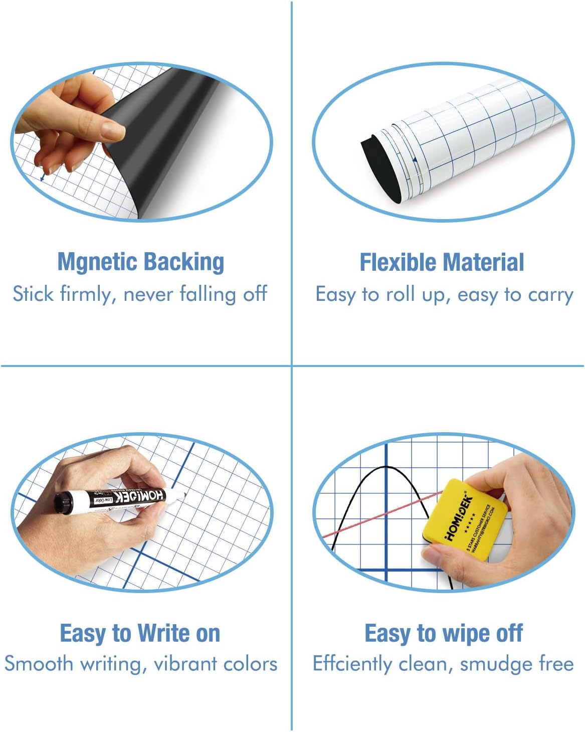 HOMiDEK Magnetic Handwriting Paper for Whiteboard - 17.5x24 in Dry Erase Writing Paper with Lines - Lined Notebook White Board with Markers, Magnet, Eraser