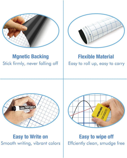 HOMiDEK Magnetic Handwriting Paper for Whiteboard - 17.5x24 in Dry Erase Writing Paper with Lines - Lined Notebook White Board with Markers, Magnet, Eraser