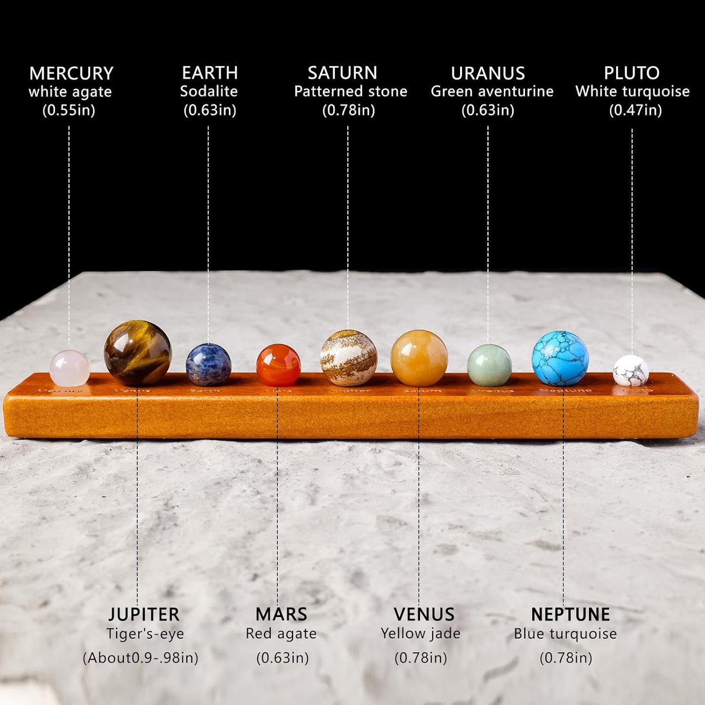 Runyangshi Nine Planets Solar System Model Crystal Ball - Natural Crystal Gemstone Marble Space Home Desk Decoration - Creative Gifts
