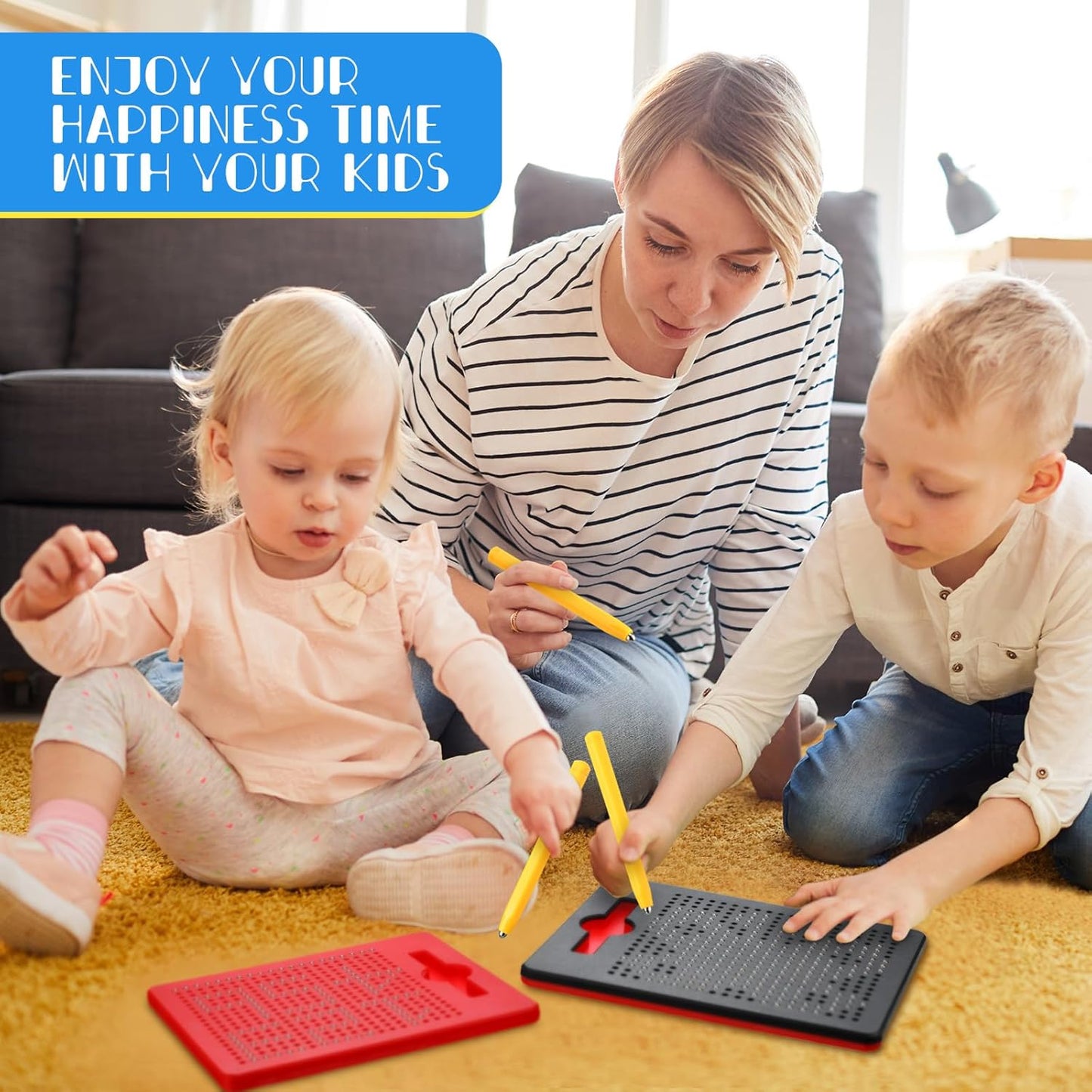 Yexiya 3 Pcs Magnetic Drawing Board for Kids, Toddler Travel Drawing Kit Magnet Sketch Thread Board with Stylus Pen and Beads Toy for Child Quiet Time Activities (7 x 8.5 Inches,Blue)