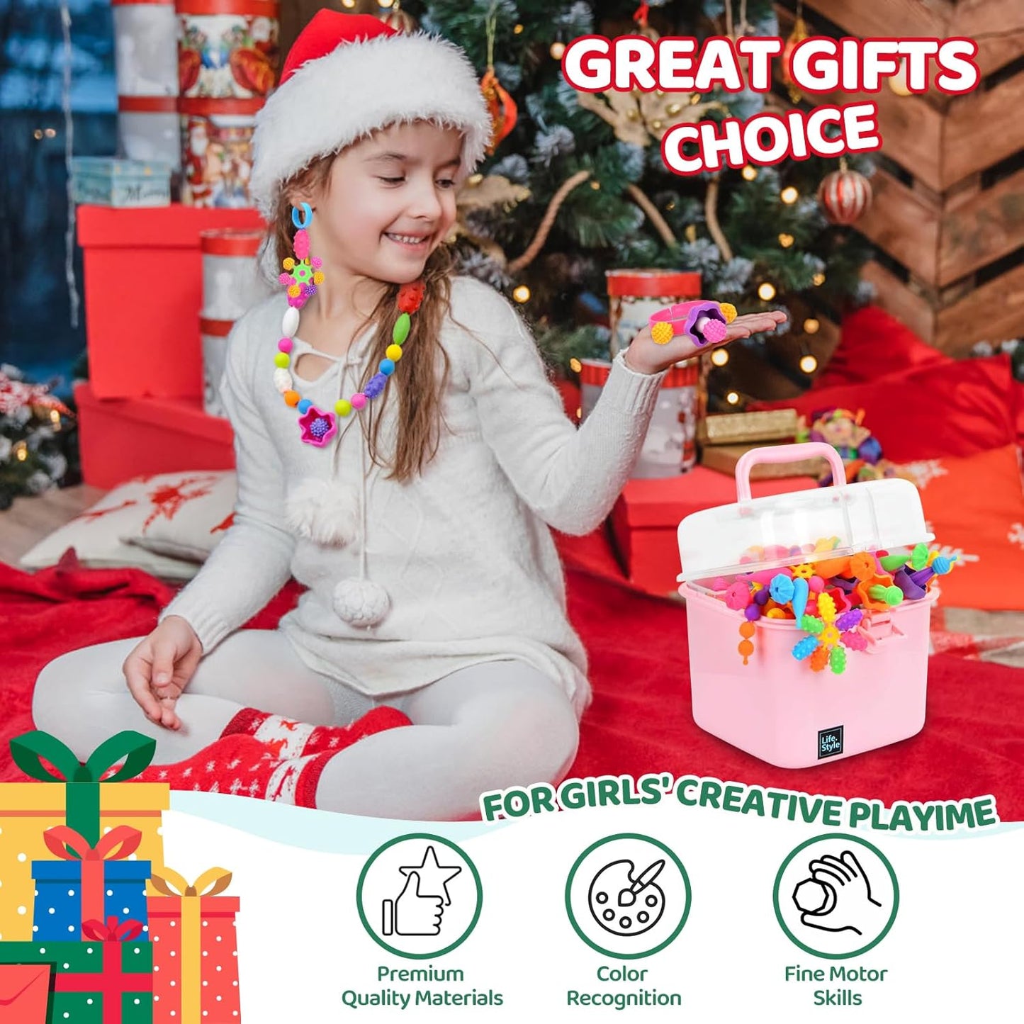 NIDOOT 550Pc+ Pop Beads Jewelry Making kit for Girls 4-6, Arts and Crafts for Kids Ages 4-8, Toys for 4 5 6 Years Old Girl Birthday Christmas Gifts Ideas, Bracelet Necklace Ring Snap Bead Set