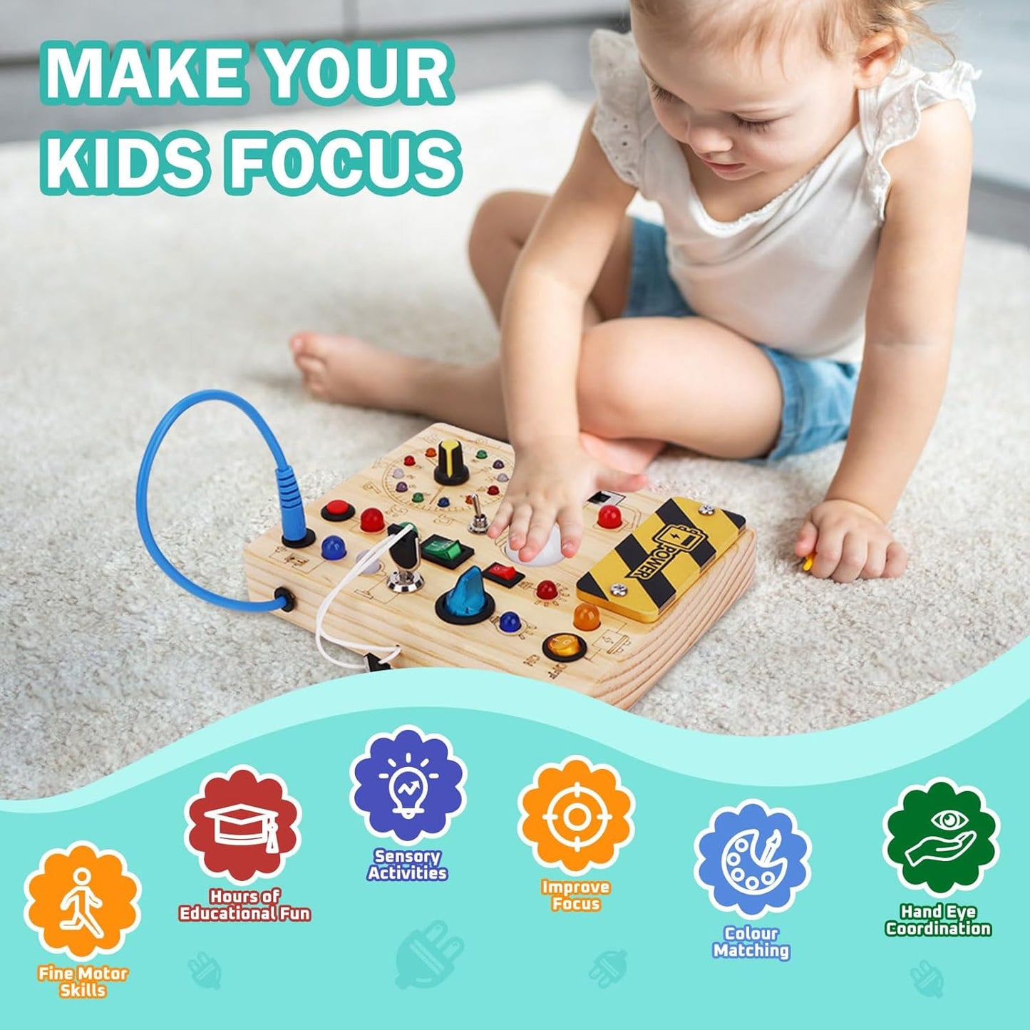 Hoarosall Montessori Busy Board - Sensory Toys for 1-3 Year Old Boys & Girls,Travel Educational Learning Activities for Toddlers,Sensory Toy for Kids with Autism