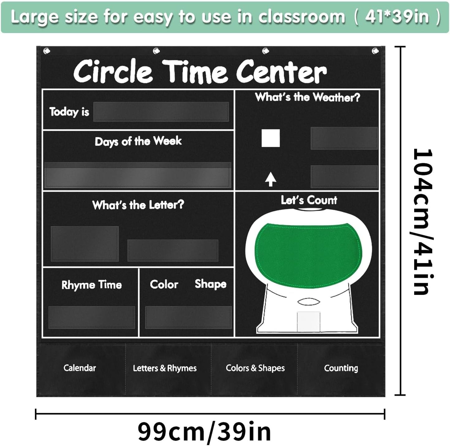 Circle Time Learning Center Pocket Chart for Classroom, Dry Erase Alphabet & Number Flash Cards, Write ABC Letter Tracing Writing Practice Games for Kids, Learning Weather Counting Color Shape